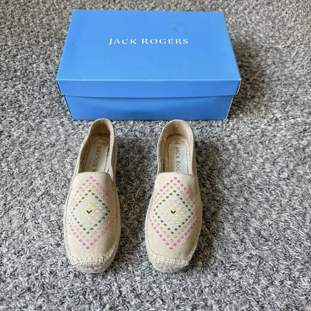Jack Rogers Luna Suede Espadrilles Platform Shoe Slip On 6 M Sand Tan New